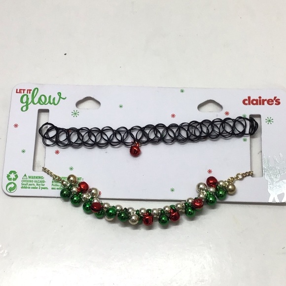 Claire’s Jingle Bell Christmas Holiday Mixed Choker Necklace 2-Pack Set - Picture 6 of 8